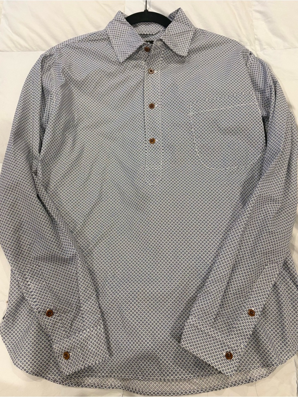 Kai D. Mens Long-Sleeve Patterned Button pullover Shirt - White/Blue
